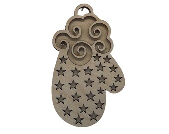 3D Ornament Mitten 2 Pieces Laser Cut Out Unfinished ORN93 3D Ornament Mitten 2 Pieces Laser Cut Out Unfinished ORN93