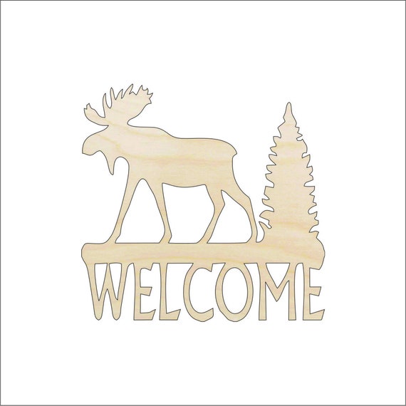 Sign Welcome Moose - Laser Cut Out Unfinished Wood Craft Shape MUS28 Sign Welcome Moose - Laser Cut Out Unfinished Wood Craft Shape MUS28