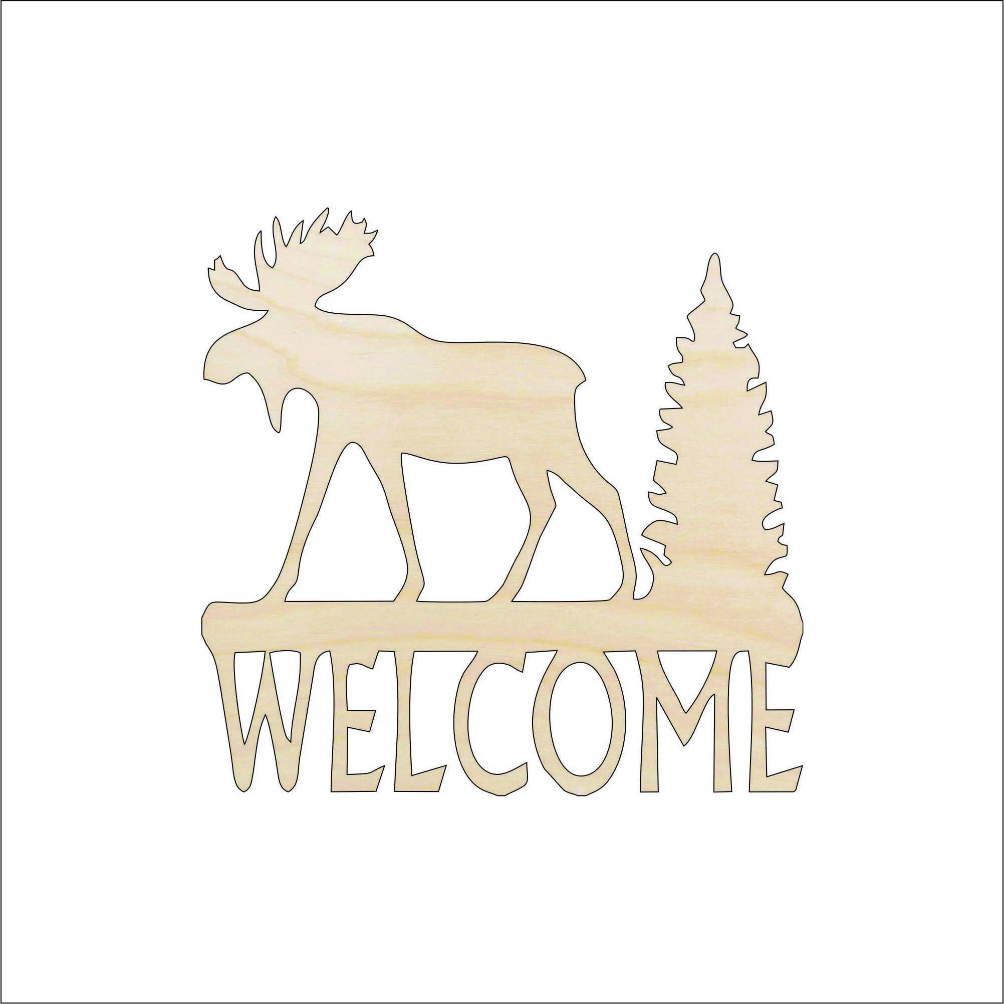 Sign Welcome Moose - Laser Cut Out Unfinished Wood Craft Shape MUS28 Sign Welcome Moose - Laser Cut Out Unfinished Wood Craft Shape MUS28