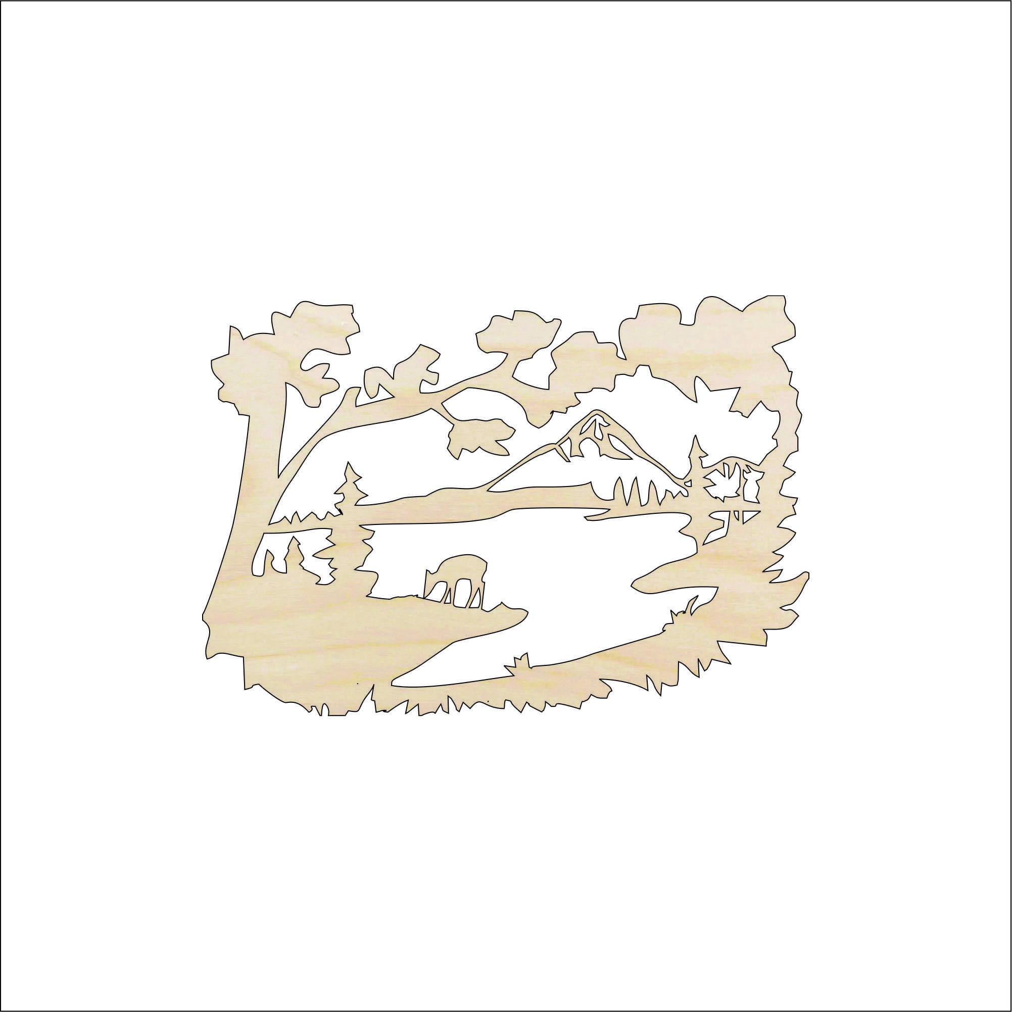 Scene Deer - Laser Cut Out Unfinished Wood Craft Shape DER14 Scene Deer - Laser Cut Out Unfinished Wood Craft Shape DER14
