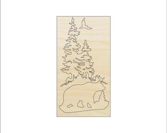 Scene Deer - Laser Cut Out Unfinished Wood Craft Shape DER43 Scene Deer - Laser Cut Out Unfinished Wood Craft Shape DER43