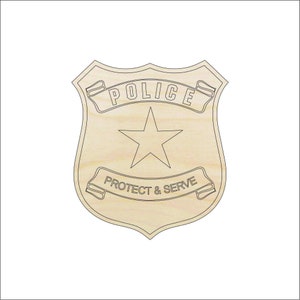 Badge Police - Laser Cut Out Unfinished Wood Craft Shape BDG4 Badge Police - Laser Cut Out Unfinished Wood Craft Shape BDG4
