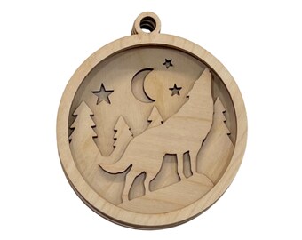 3D Ornament Wolf 5 Pieces Laser Cut Out Unfinished ORN69 3D Ornament Wolf 5 Pieces Laser Cut Out Unfinished ORN69