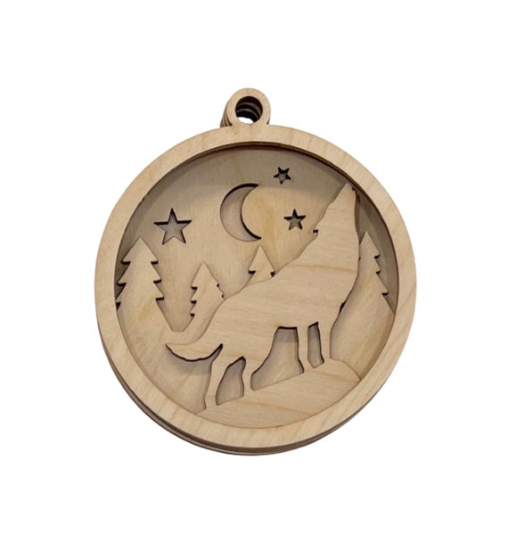 3D Ornament Wolf 5 Pieces Laser Cut Out Unfinished ORN69 3D Ornament Wolf 5 Pieces Laser Cut Out Unfinished ORN69
