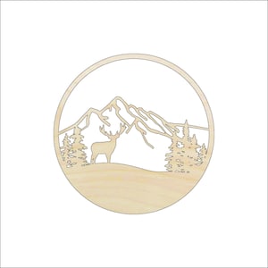 Scene Deer - Laser Cut Out Unfinished Wood Craft Shape DER66 Scene Deer - Laser Cut Out Unfinished Wood Craft Shape DER66