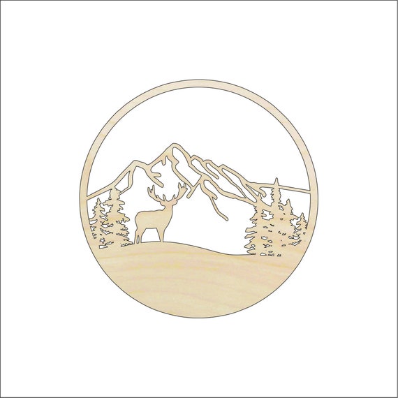 Scene Deer - Laser Cut Out Unfinished Wood Craft Shape DER66 Scene Deer - Laser Cut Out Unfinished Wood Craft Shape DER66