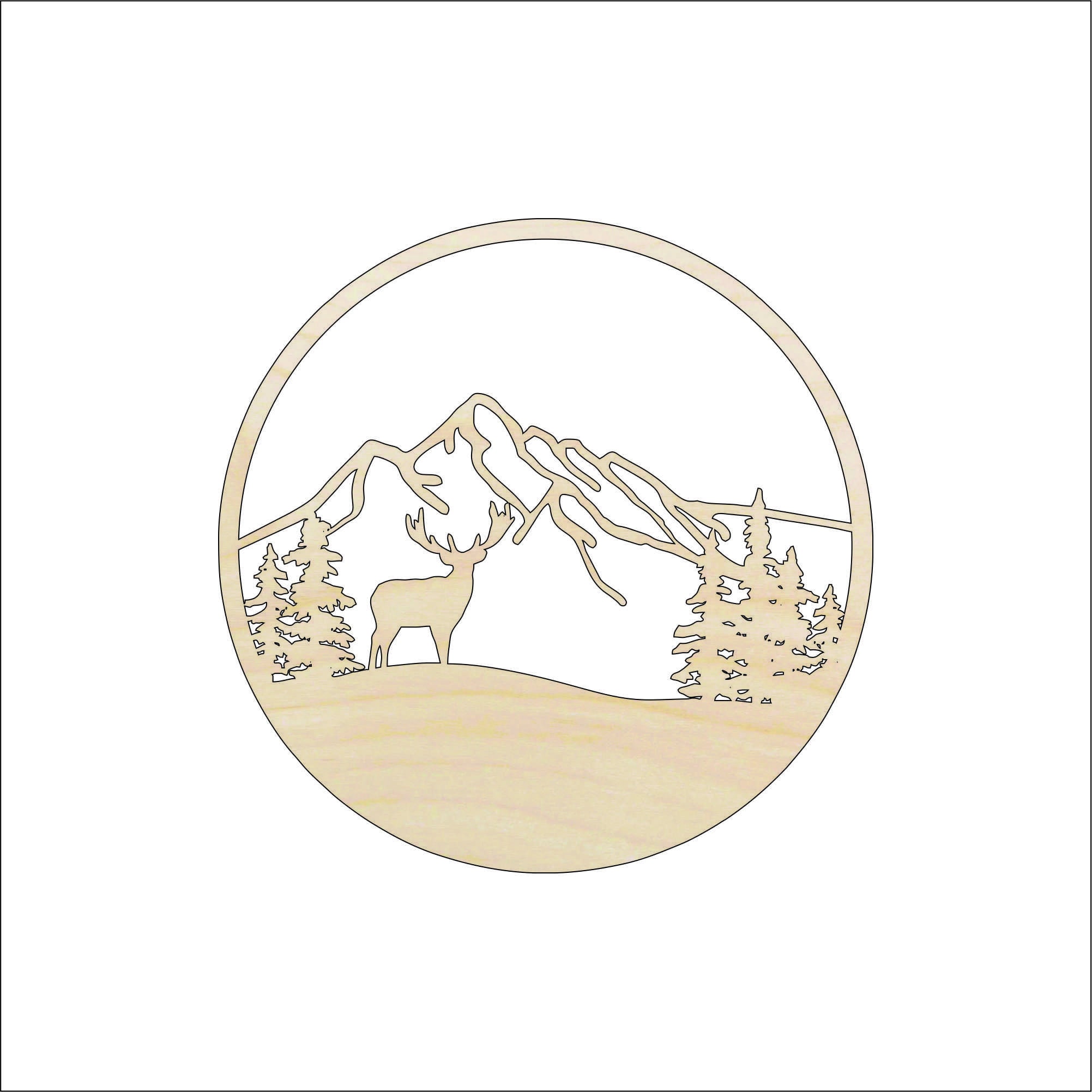 Scene Deer - Laser Cut Out Unfinished Wood Craft Shape DER66 Scene Deer - Laser Cut Out Unfinished Wood Craft Shape DER66