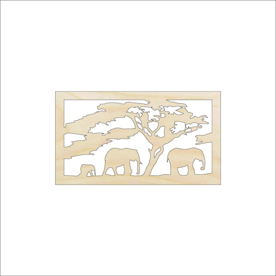 Scene Elephant - Laser Cut Out Unfinished Wood Craft Shape ELE6 Scene Elephant - Laser Cut Out Unfinished Wood Craft Shape ELE6