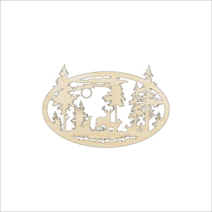 Scene Deer - Laser Cut Out Unfinished Wood Craft Shape DER47 Scene Deer - Laser Cut Out Unfinished Wood Craft Shape DER47