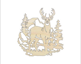 Scene Deer - Laser Cut Out Unfinished Wood Craft Shape DER59 Scene Deer - Laser Cut Out Unfinished Wood Craft Shape DER59