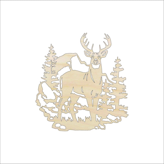 Scene Deer - Laser Cut Out Unfinished Wood Craft Shape DER59 Scene Deer - Laser Cut Out Unfinished Wood Craft Shape DER59