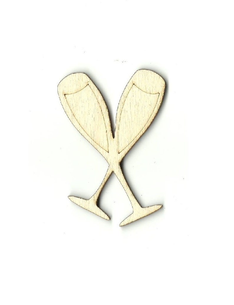 Champagne Gasses Laser Cut Out Unfinished Wood Shape Craft Supply FOD43