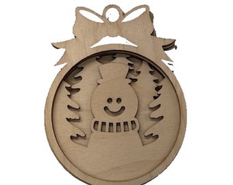 3D Ornament Snowman 4 Pieces Laser Cut Out Unfinished ORN170 3D Ornament Snowman 4 Pieces Laser Cut Out Unfinished ORN170