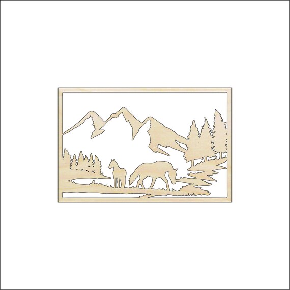 Scene Horse - Laser Cut Out Unfinished Wood Craft Shape HRS22 Scene Horse - Laser Cut Out Unfinished Wood Craft Shape HRS22