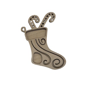 3D Ornament Stocking 2 Pieces Laser Cut Out Unfinished ORN84 3D Ornament Stocking 2 Pieces Laser Cut Out Unfinished ORN84