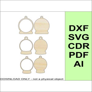 Pobierz szablony ozdób w kształcie kuli śnieżnej - pliki Laser CNC Cricut SVG DXF Glowforge „Tylko pliki cyfrowe”