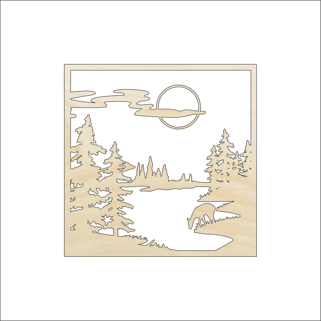 Scene Deer - Laser Cut Out Unfinished Wood Craft Shape DER61 Scene Deer - Laser Cut Out Unfinished Wood Craft Shape DER61