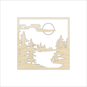 Scene Deer - Laser Cut Out Unfinished Wood Craft Shape DER8 Scene Deer - Laser Cut Out Unfinished Wood Craft Shape DER8