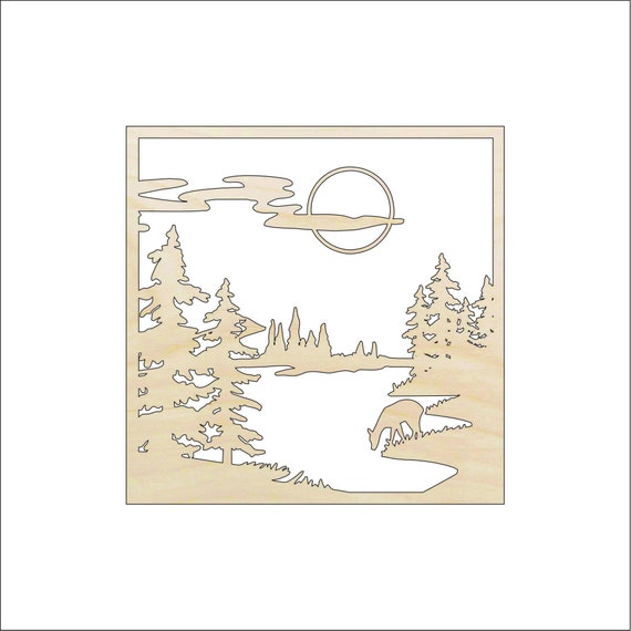 Scene Deer - Laser Cut Out Unfinished Wood Craft Shape DER61 Scene Deer - Laser Cut Out Unfinished Wood Craft Shape DER61
