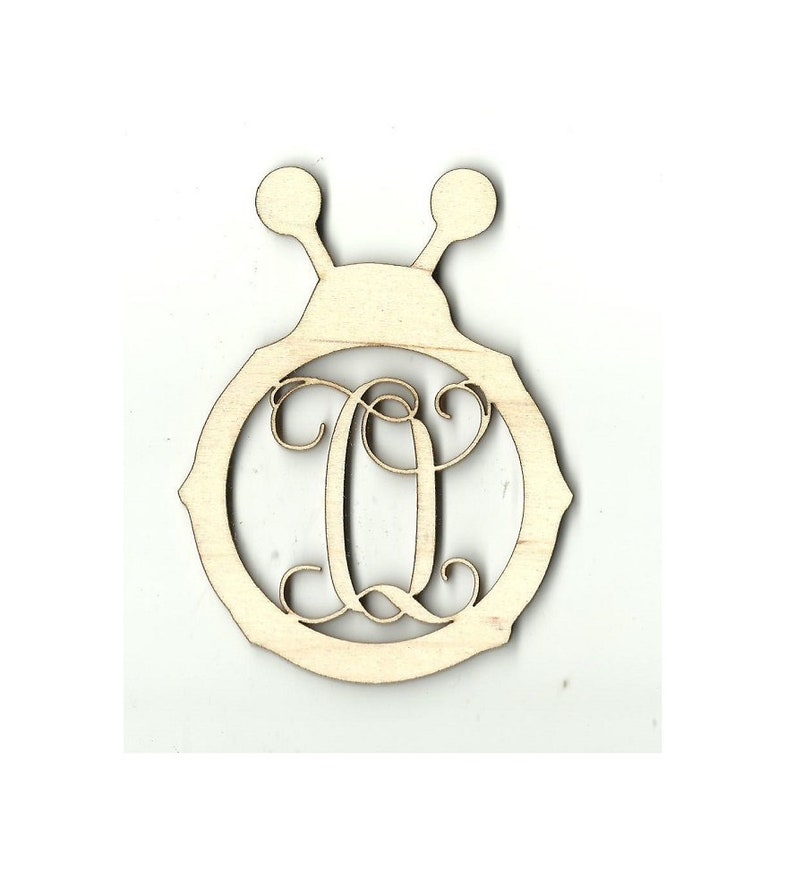 Personalized Laser Cut Out Unfinished Wood Shape Craft Supply MONO21 Ladybug Monogram
