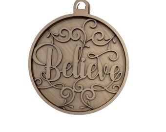 3D Ornament Believe 3 Pieces Laser Cut Out Unfinished Wood ORN189 3D Ornament Believe 3 Pieces Laser Cut Out Unfinished Wood ORN189