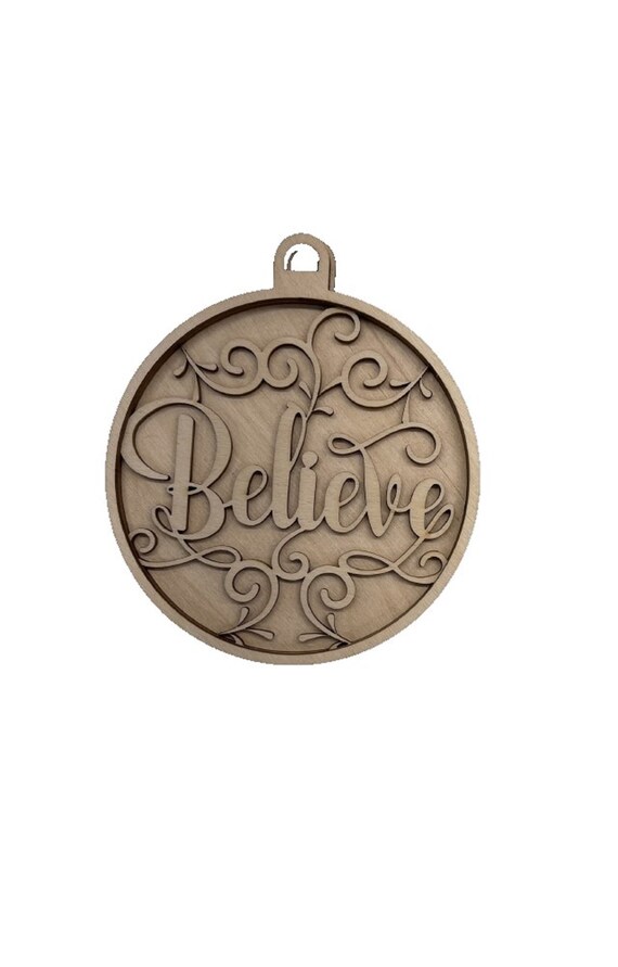 3D Ornament Believe 3 Pieces Laser Cut Out Unfinished Wood ORN189 3D Ornament Believe 3 Pieces Laser Cut Out Unfinished Wood ORN189
