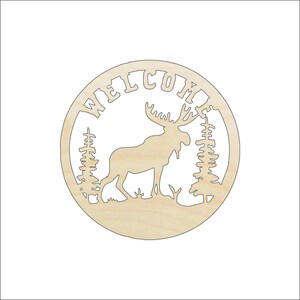 Sign Welcome Moose - Laser Cut Out Unfinished Wood Craft Shape SGN107 Sign Welcome Moose - Laser Cut Out Unfinished Wood Craft Shape SGN107