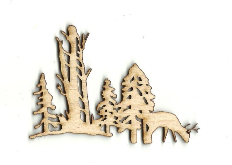 Deer Scene Laser Cut Out Unfinished Wood Shape Craft Supply DER13