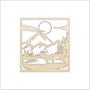 Scene Deer - Laser Cut Out Unfinished Wood Craft Shape DER62 Scene Deer - Laser Cut Out Unfinished Wood Craft Shape DER62