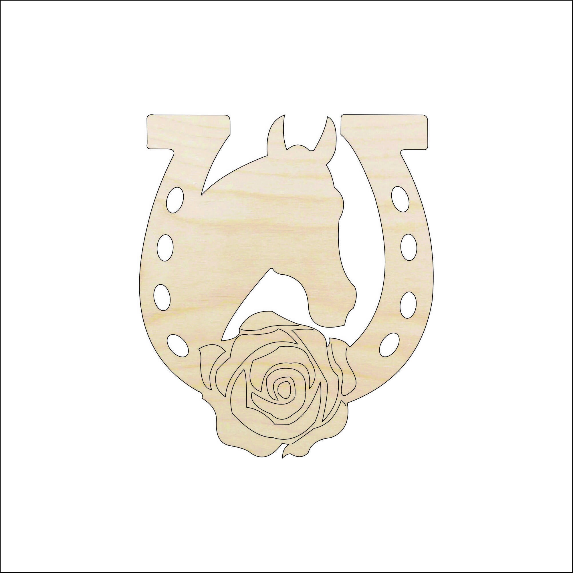 Horse & Horseshoe - Laser Cut Out Unfinished Wood Craft Shape HRS69 Horse & Horseshoe - Laser Cut Out Unfinished Wood Craft Shape HRS69