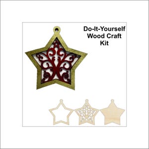 Christmas Star Wood Craft Kit Ornament Door Sign Multi Piece Laser Cut Out & Unfinished DIY Craft Supply DS8