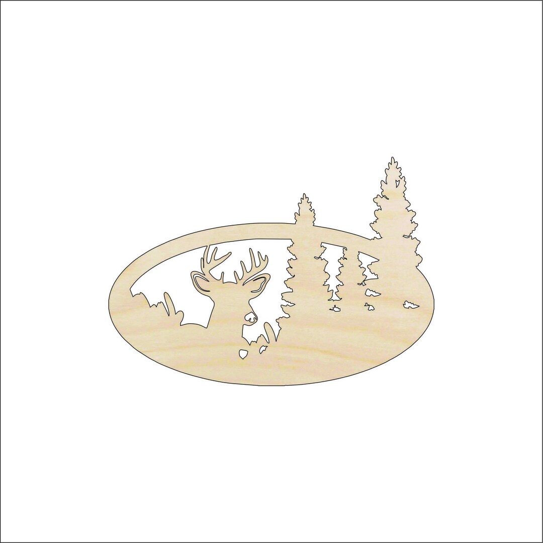 Scene Deer - Laser Cut Out Unfinished Wood Craft Shape DER45 Scene Deer - Laser Cut Out Unfinished Wood Craft Shape DER45