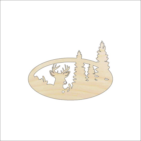 Scene Deer - Laser Cut Out Unfinished Wood Craft Shape DER59 Scene Deer - Laser Cut Out Unfinished Wood Craft Shape DER59