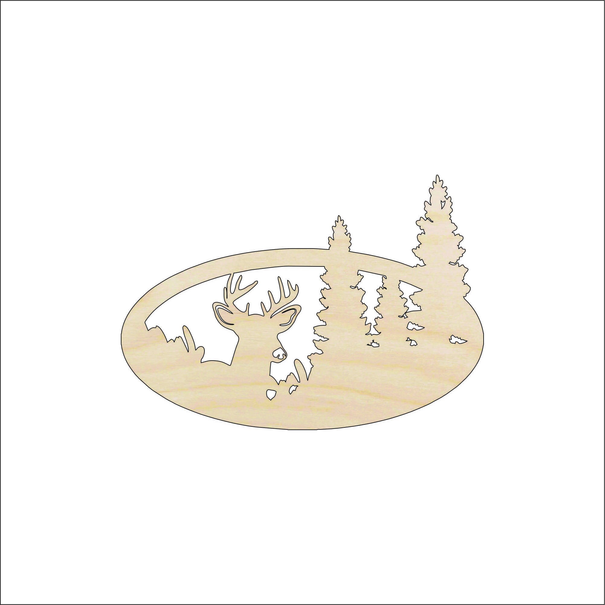 Scene Deer - Laser Cut Out Unfinished Wood Craft Shape DER45 Scene Deer - Laser Cut Out Unfinished Wood Craft Shape DER45