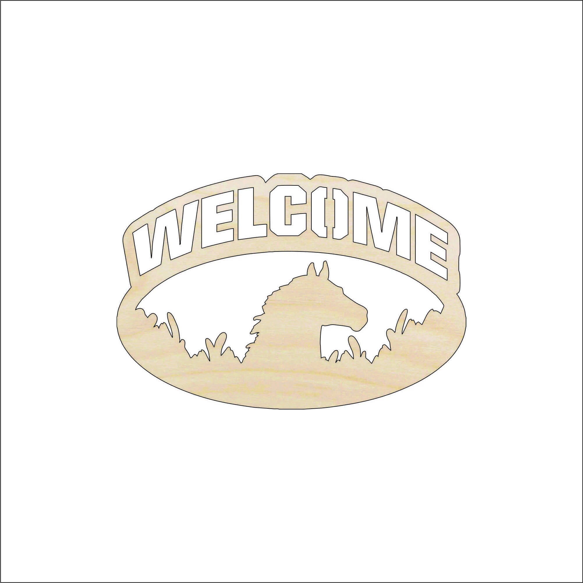 Sign Welcome Horse - Laser Cut Out Unfinished Wood Craft Shape SGN42 Sign Welcome Horse - Laser Cut Out Unfinished Wood Craft Shape SGN42