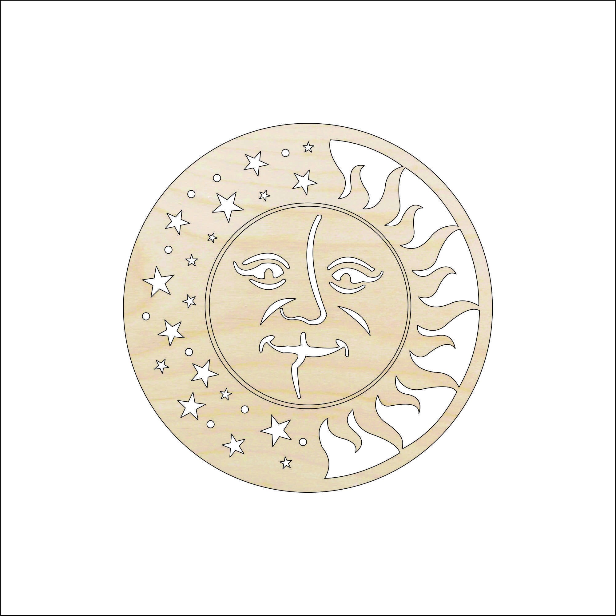 Sun & Moon - Laser Cut Out Unfinished Wood Craft Shape SKY9 Sun & Moon - Laser Cut Out Unfinished Wood Craft Shape SKY9