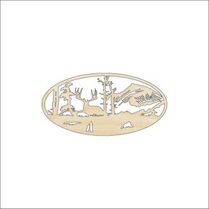Scene Deer - Laser Cut Out Unfinished Wood Craft Shape DER72 Scene Deer - Laser Cut Out Unfinished Wood Craft Shape DER72