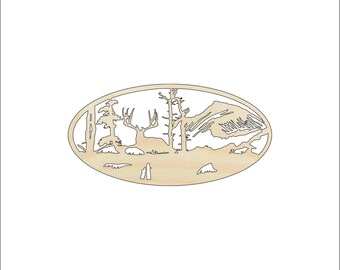 Scene Deer - Laser Cut Out Unfinished Wood Craft Shape DER43 Scene Deer - Laser Cut Out Unfinished Wood Craft Shape DER43