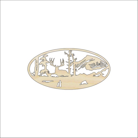 Scene Deer - Laser Cut Out Unfinished Wood Craft Shape DER72 Scene Deer - Laser Cut Out Unfinished Wood Craft Shape DER72