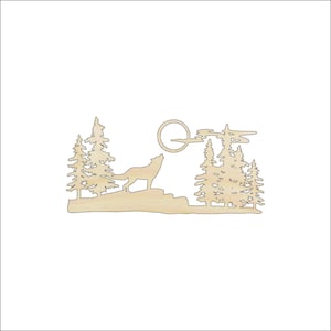 Scene Wolf - Laser Cut Out Unfinished Wood Craft Shape ANML72 Scene Wolf - Laser Cut Out Unfinished Wood Craft Shape ANML72