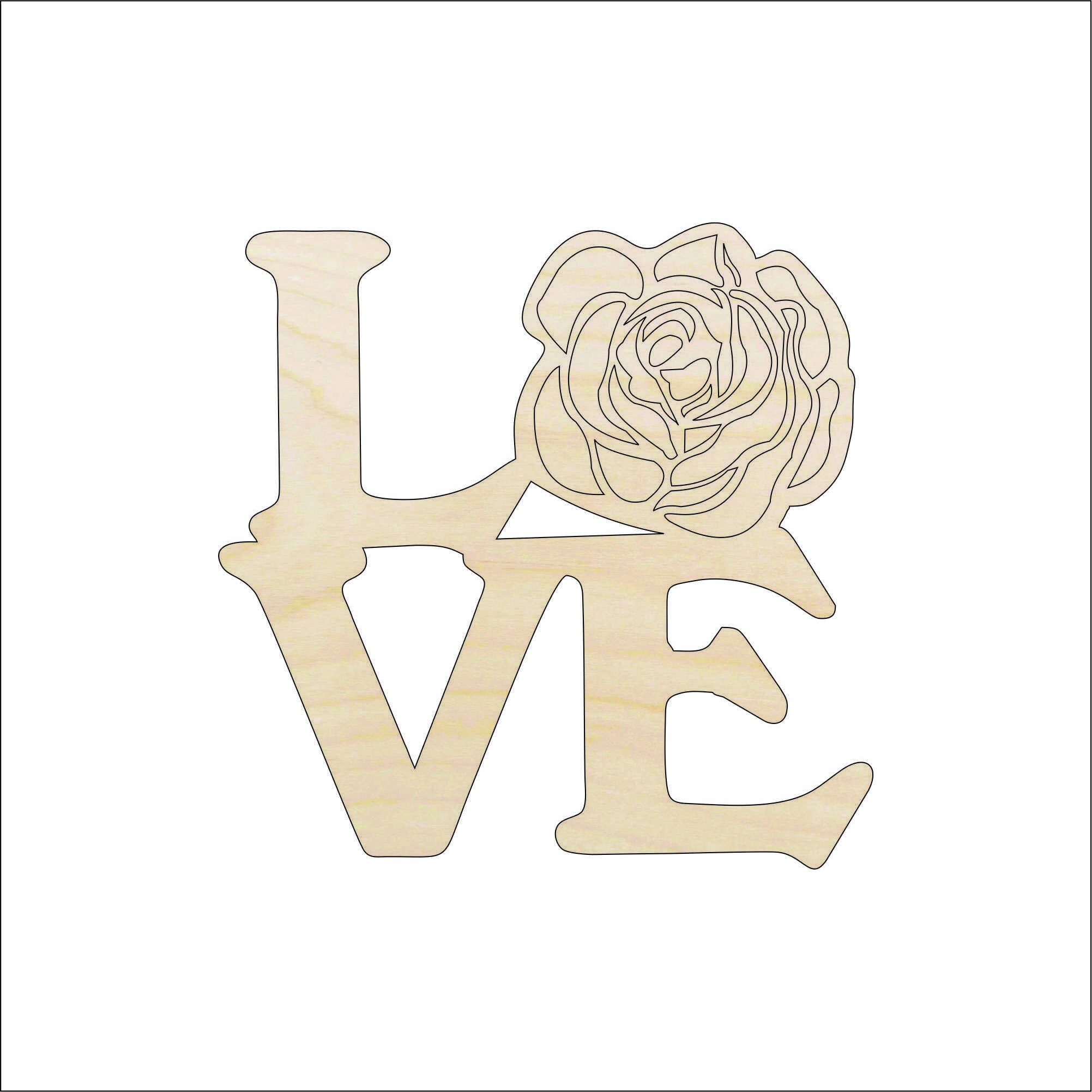 Word Love Roses - Laser Cut Out Unfinished Wood Craft Shape FLR65 Word Love Roses - Laser Cut Out Unfinished Wood Craft Shape FLR65