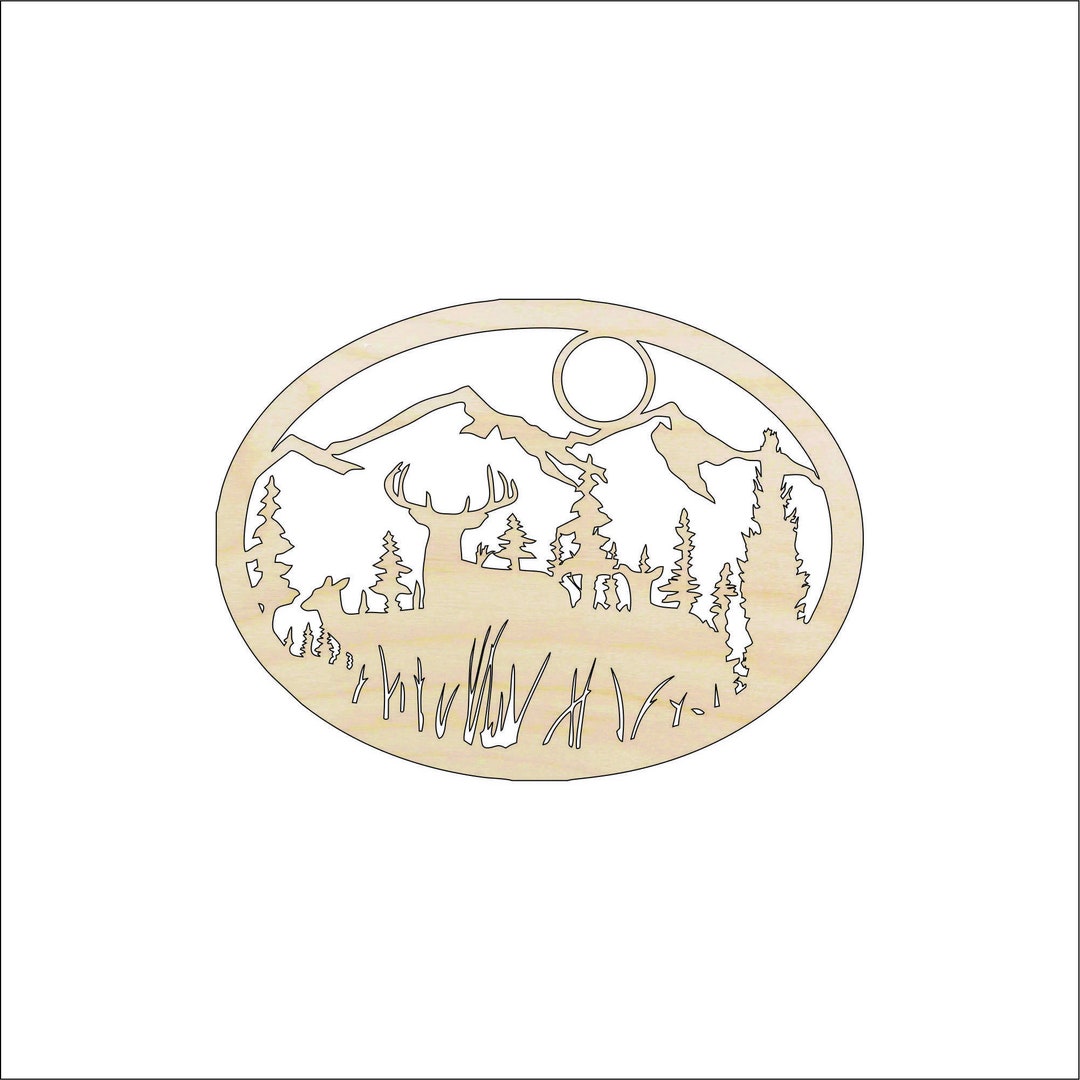 Scene Deer - Laser Cut Out Unfinished Wood Craft Shape DER57 Scene Deer - Laser Cut Out Unfinished Wood Craft Shape DER57
