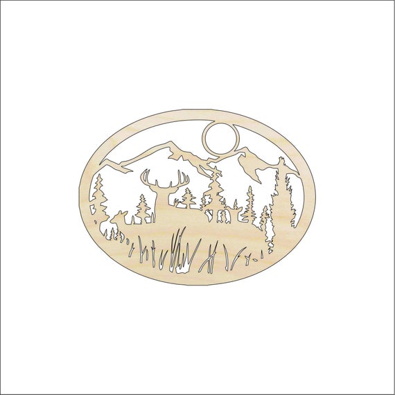Scene Deer - Laser Cut Out Unfinished Wood Craft Shape DER57 Scene Deer - Laser Cut Out Unfinished Wood Craft Shape DER57