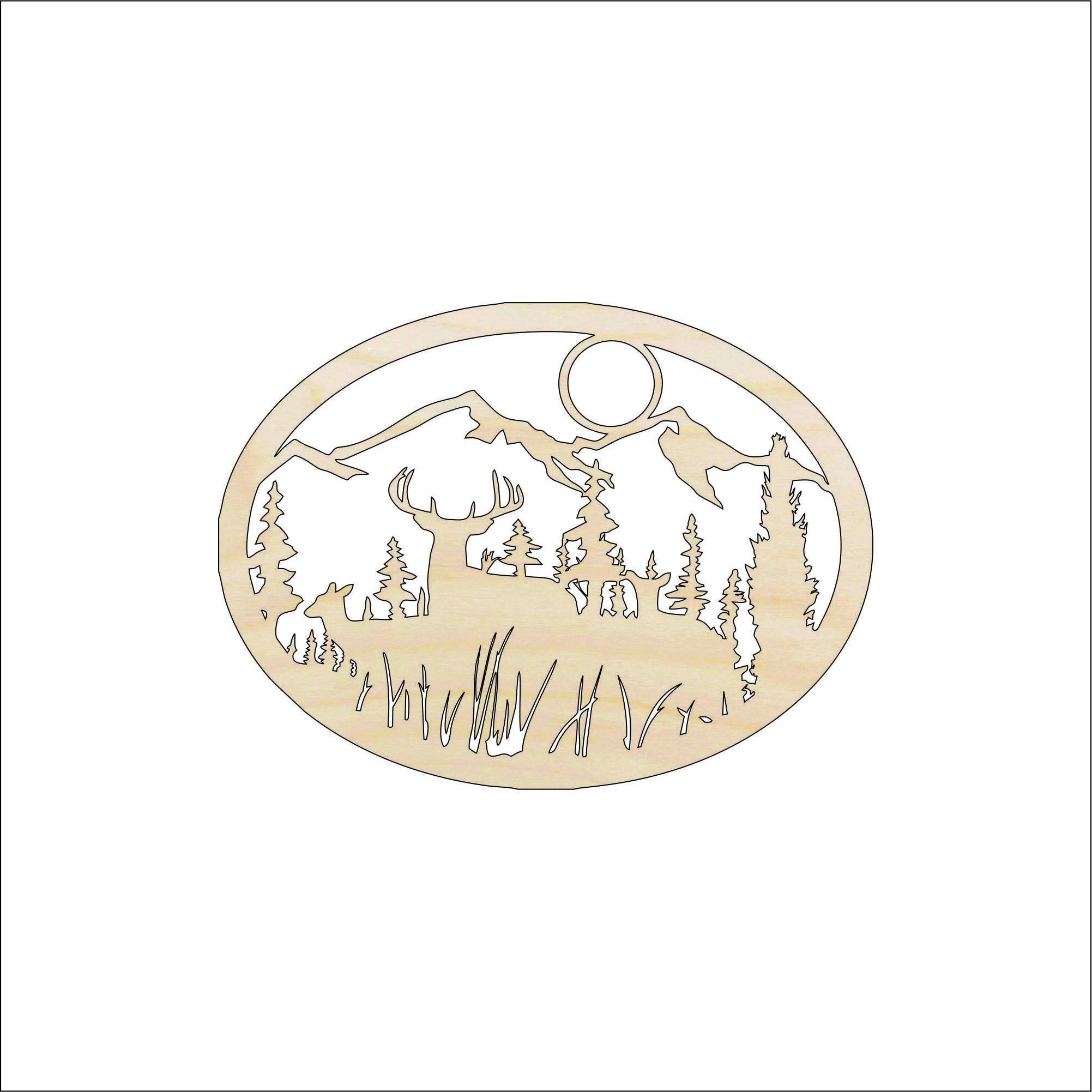 Scene Deer - Laser Cut Out Unfinished Wood Craft Shape DER57 Scene Deer - Laser Cut Out Unfinished Wood Craft Shape DER57
