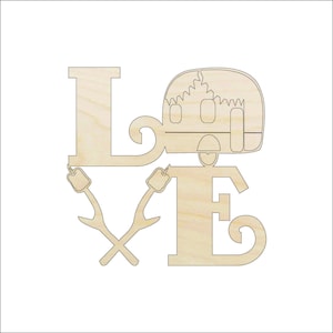 Love Camping Camper Sign - Unfinished Wood Laser Cut Out Shape Craft Supply TRP63