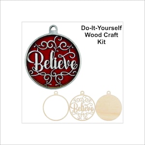 Believe Word Wood Craft Kit Ornament Door Sign Multi Piece Laser Cut Out & Unfinished DIY Craft Supply RE17