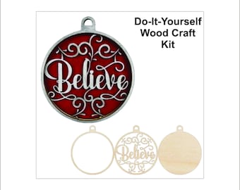 Believe Word Wood Craft Kit Ornament Door Sign Multi Piece Laser Cut Out & Unfinished DIY Craft Supply RE17