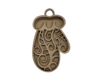 3D Ornament Mitten 3 Pieces Laser Cut Out Unfinished ORN27 3D Ornament Mitten 3 Pieces Laser Cut Out Unfinished ORN27