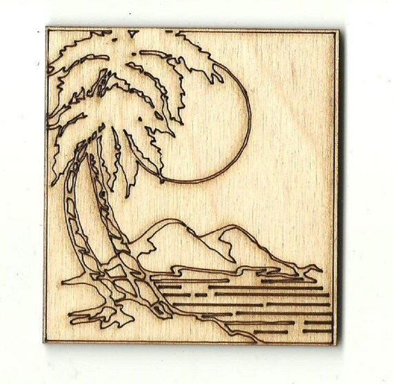 Tropical Beach Scene Engraved Laser Cut Out Unfinished Wood Etsy