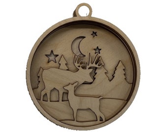 3D Ornament Deer 5 Pieces Laser Cut Out Unfinished ORN140 3D Ornament Deer 5 Pieces Laser Cut Out Unfinished ORN140